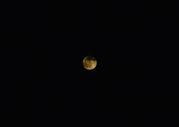 A yellow-ish full moon with a cloud passing in front of it.