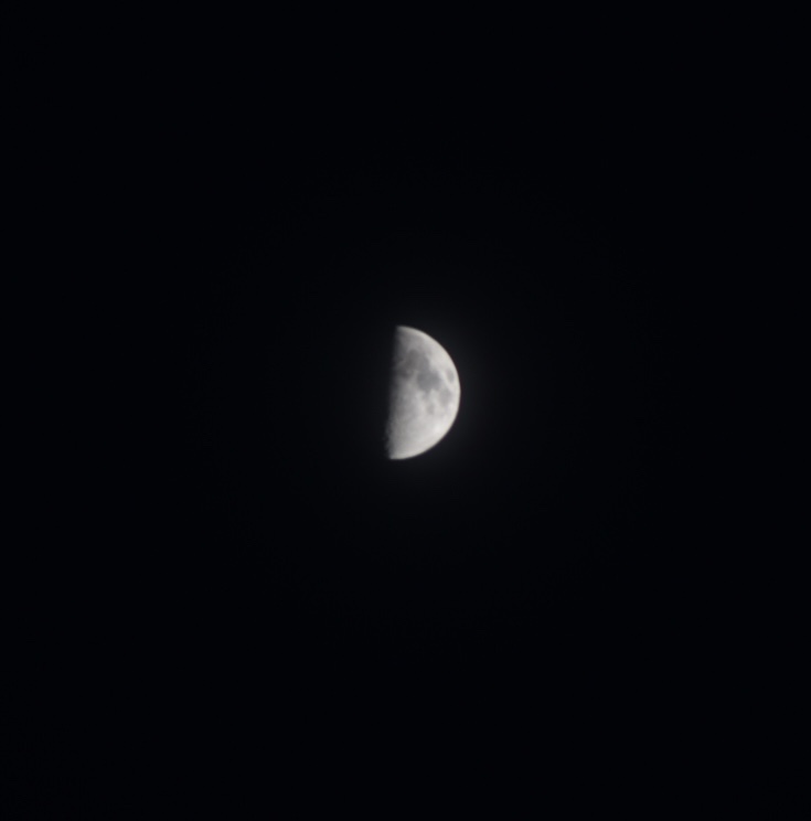 Half moon in the night sky.